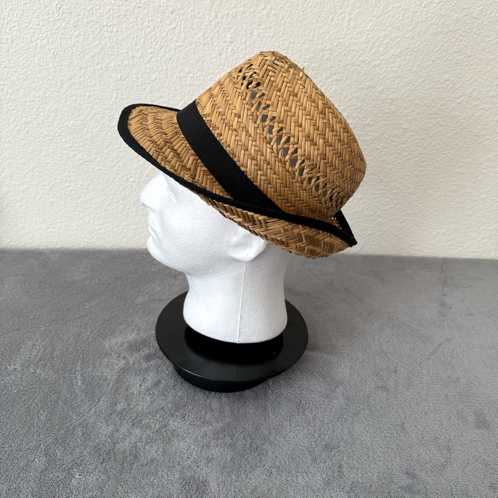 Unisex Straw Summer Trilby Hat With Black Band